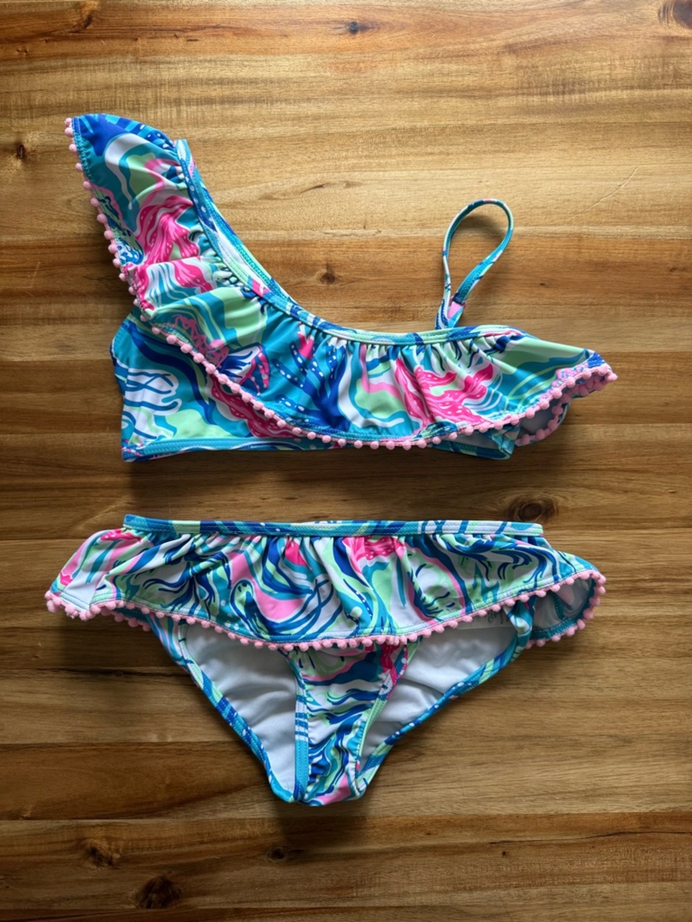 Tommy Bahama Girls One-Shoulder Ruffle Bikini Size: 7